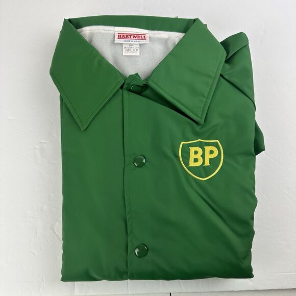 VTG Green BP Logo Jacket Gas Station Attendant Workwear Coat Men's L USA Made - Picture 13 of 13